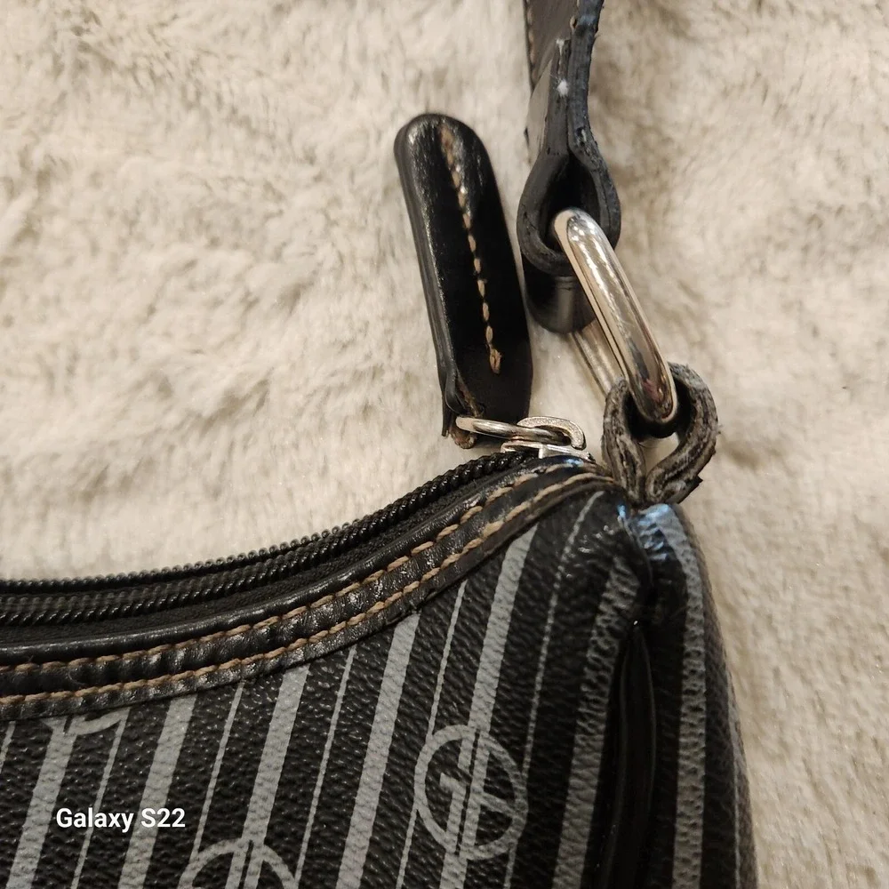 Giani Bernini Black & Gray Logo Print Hobo Bag Purse Shoulder Bag‎